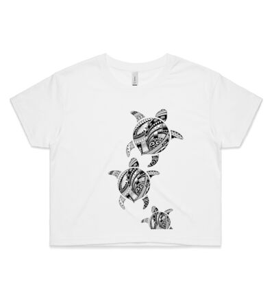 Polynesian Turtle Family - Womens Crop Tee Thumbnail