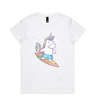Surfing Unicorn - Womens Maple Tee Thumbnail