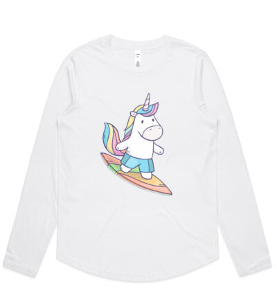 Surfing Unicorn - Womens Curve Longsleeve Tee Thumbnail