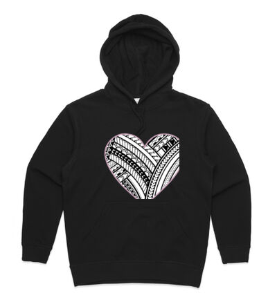 Polynesian heart pink border - Womens Premium Hood Thumbnail