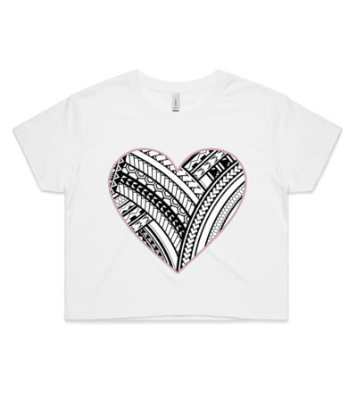 Polynesian heart pink border - Womens Crop Tee Thumbnail