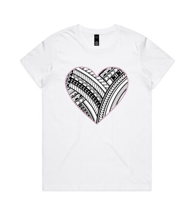 Polynesian heart pink border - Womens Maple Tee Thumbnail