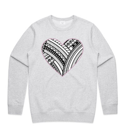 Polynesian heart pink border - Mens Premium Crew Thumbnail