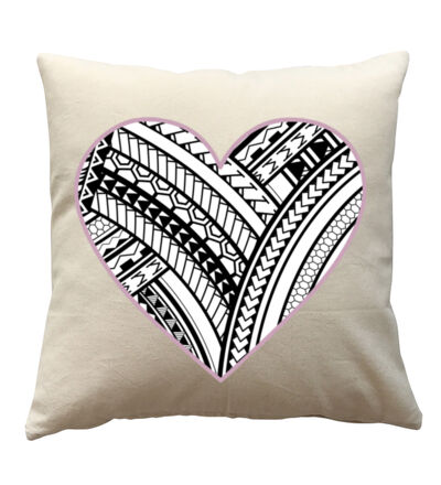 Polynesian heart pink border - Cushion cover Thumbnail