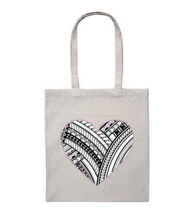 Polynesian heart pink border - Heavy Duty Canvas Tote Bag Thumbnail
