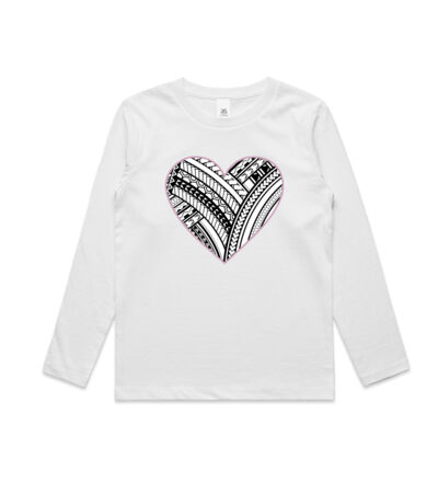 Polynesian heart pink border - Kids Longsleeve Tee Thumbnail