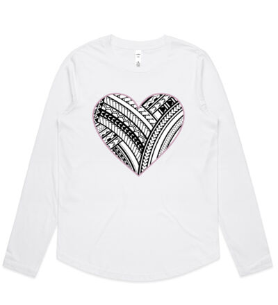 Polynesian heart pink border - Womens Curve Longsleeve Tee Thumbnail