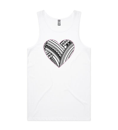 Polynesian heart pink border - Mens Lowdown Singlet Thumbnail