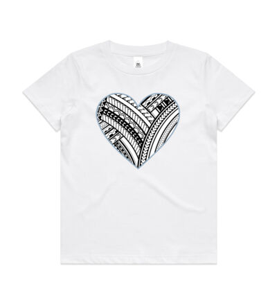 Polynesian heart blue border - Kids Youth T shirt Thumbnail