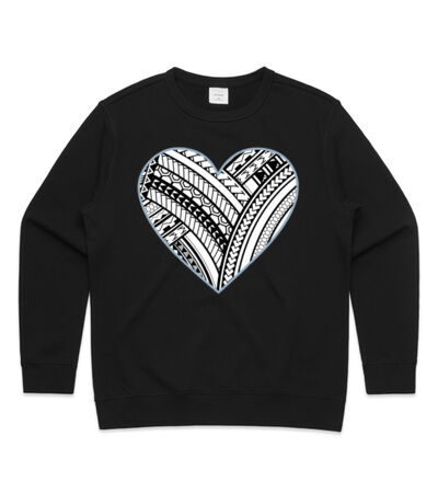 Polynesian heart blue border - Womens Premium Crew Thumbnail