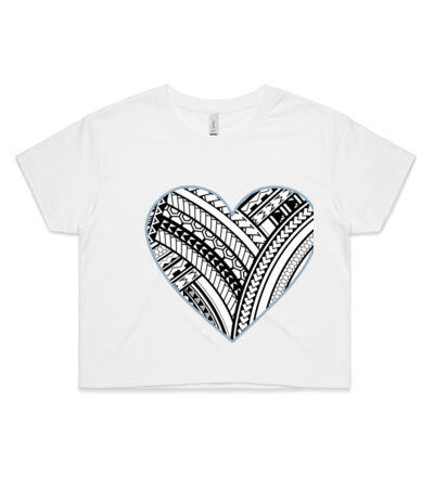 Polynesian heart blue border - Womens Crop Tee Thumbnail