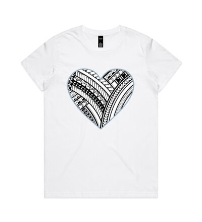 Polynesian heart blue border - Womens Maple Tee Thumbnail