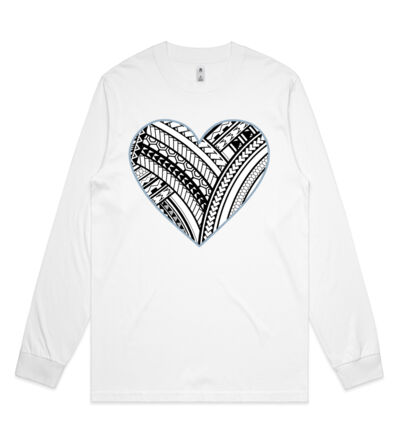 Polynesian heart blue border - Mens General Long Sleeve Tee Thumbnail