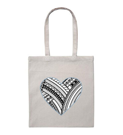 Polynesian heart blue border - Heavy Duty Canvas Tote Bag Thumbnail