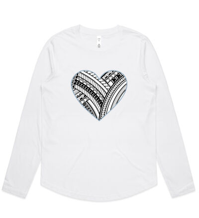 Polynesian heart blue border - Womens Curve Longsleeve Tee Thumbnail